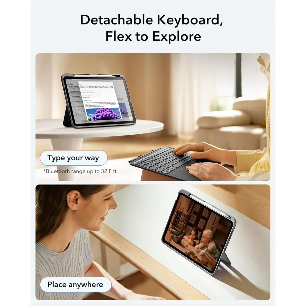 ESR iPad Air 11 Case with Keyboard Detachable Flex Cover Dark Gray M4 M3 M2